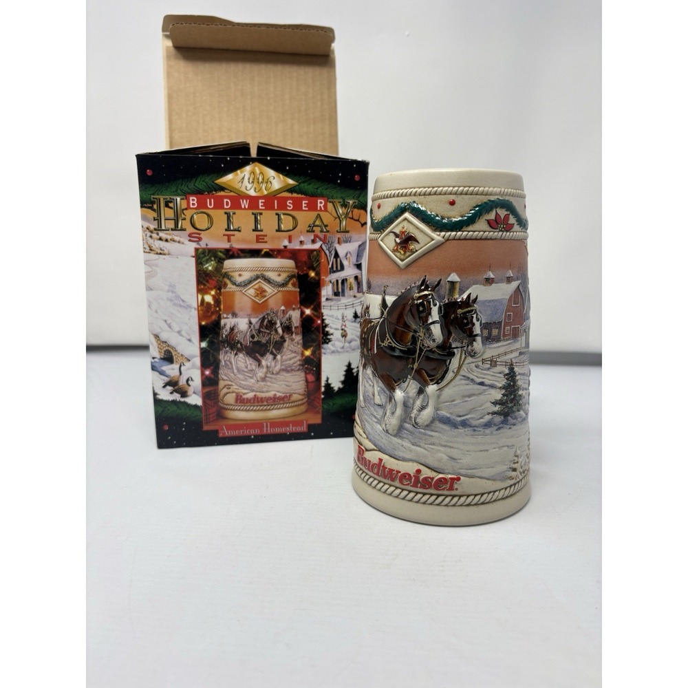 Vintage 1996 Budweiser Holiday Stein "American Homestead" 90's Christmas